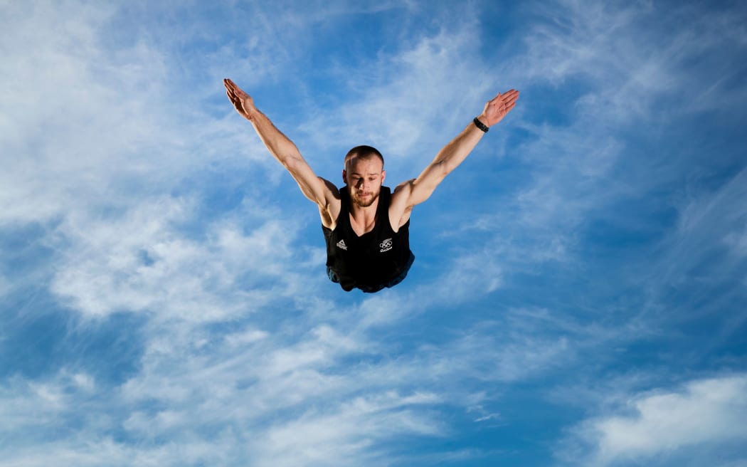 New Zealand Olympic trampolinist Dylan Schmidt training at his Karaka home.