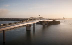 An aerial view of the proposed Northern Pathway Waitemata Harbour crossing.