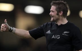 The All Blacks captain Richie McCaw thanks fans after the game.
