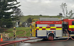 Fire truck at Māngere bridge fire 30 November 2023