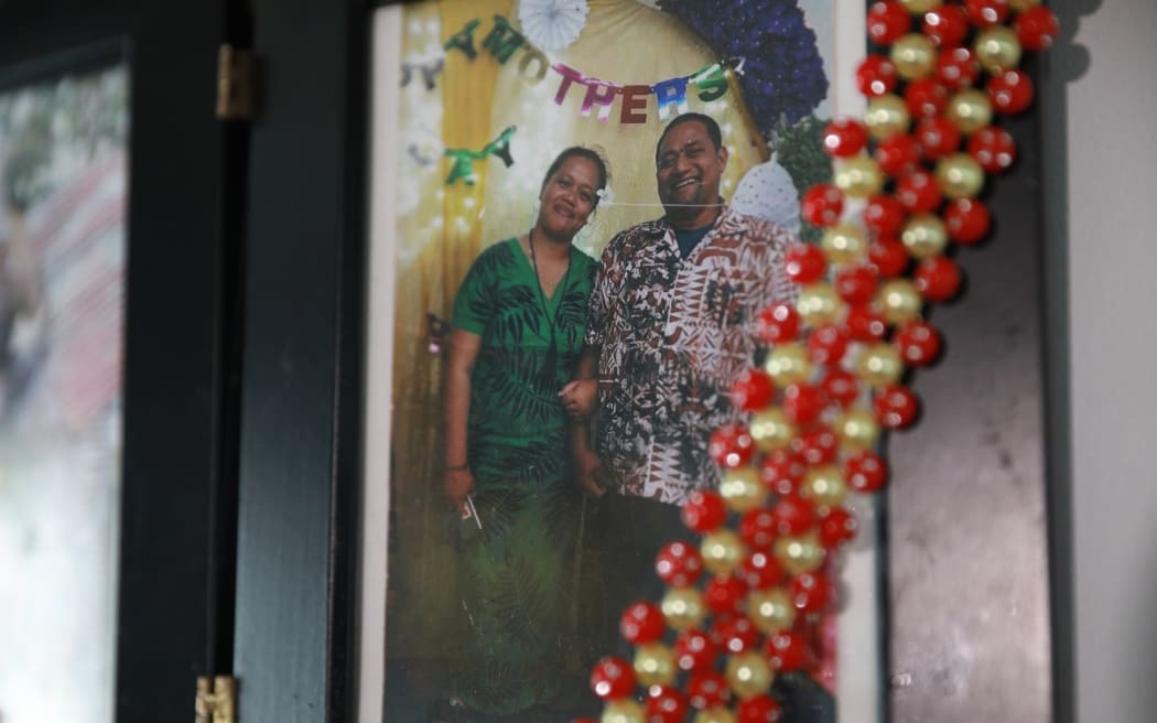 A photo of crash victim Uili Fa'aofo and his wife, Nu'ulua Fa'aofo on the wall of the lounge in their Kelston home.