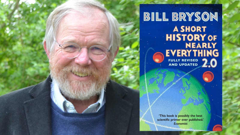 Bill Bryson and the cover of 'A Short History of Nearly Everything 2.0'