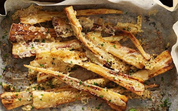 Parsnips with Crispy Parmesan & Garlic