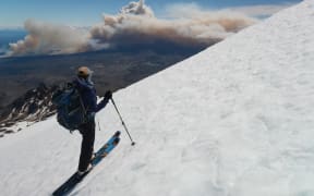 The Tongariro fire as seen from near the summit of Mt Ruapehu this weekend.