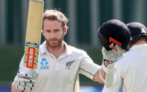Black Caps captain celebrates his 16th test century.