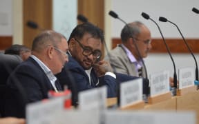 Deputy Prime Minister Albert Nicholas and Prime Minister Mark Brown in Parliament on February 25, 2025. 25022531.