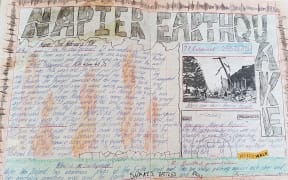Sarah Robson's hand-drawn school project on the Napier Earthquake.