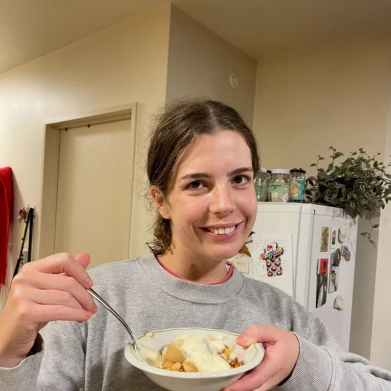 Alice Taylor with bowl of yummy looking food.