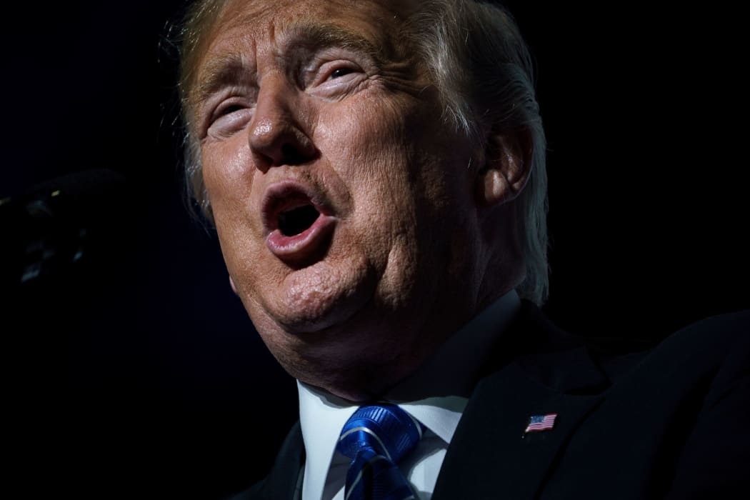 US President Donald Trump speaks in Kansas City, Missouri.