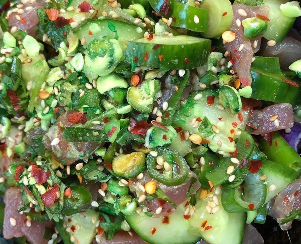 Ika Bowl's Katchaflame bowl has tuna, cucumber, spring onion and Fijian chilli.