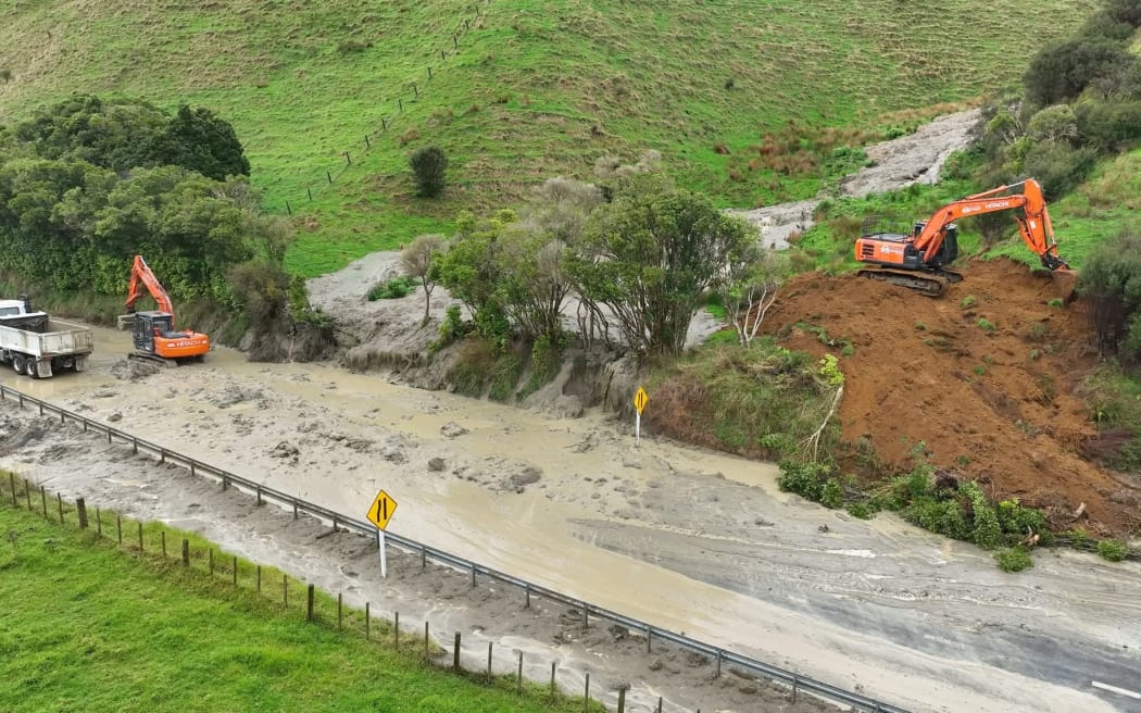 The mudslide that has closed SH3 at Awakino in Waitomo.
