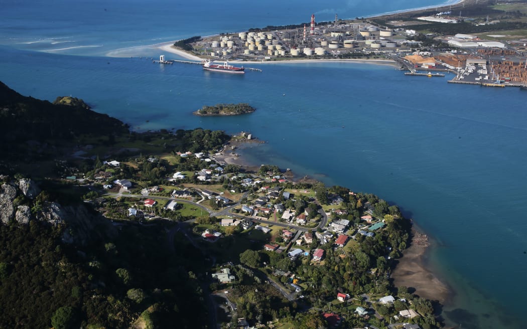 Whangārei Harbour's entranceway with Reotahi and Marsden Point.