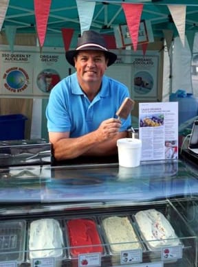 Happy vegan icecream seller