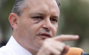 Greens Party co-leader James Shaw appeared with his black eye at the climate change strike in Wellington.