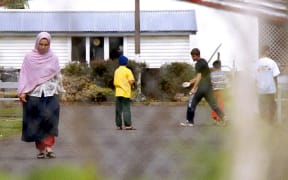 Refugees outside the Mangere Refugee Resettlement Centre.