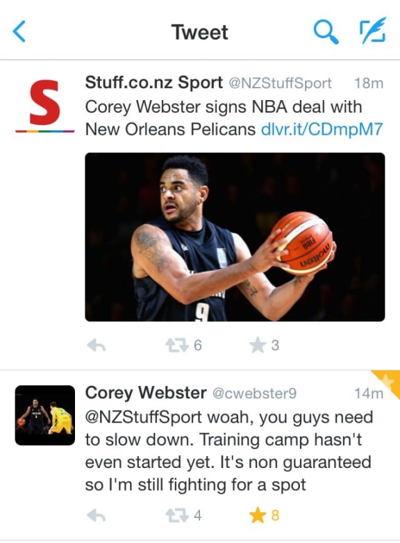Corey Webster non-guaranteed Tweet