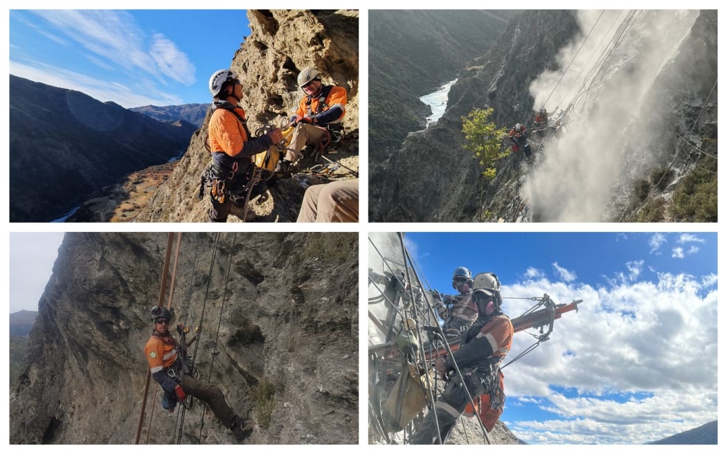 Abseilers at work on rockface known as the Yates Feature, on the Nevis Bluff