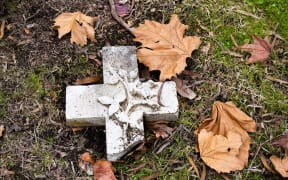Broken headstone in Makaraka cemetery, Gisborne