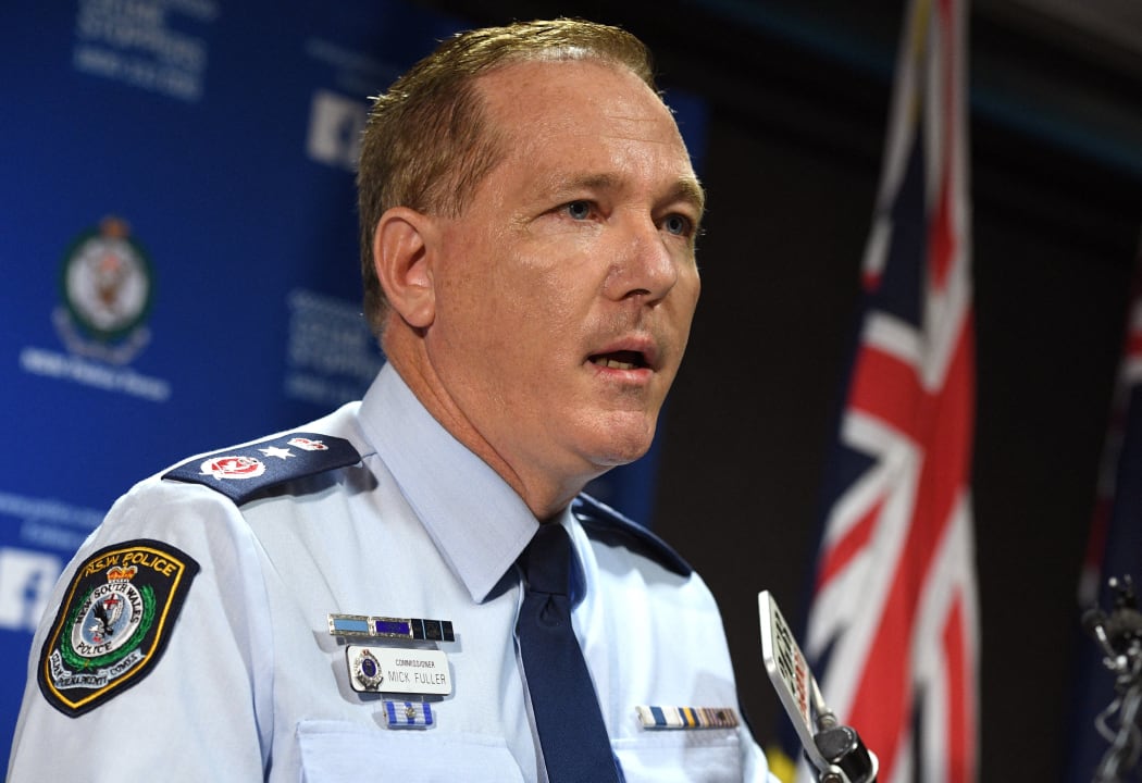 New South Wales Police Commissioner Mick Fuller (R) speaks at a press conference in Sydney on May 24, 2017. -