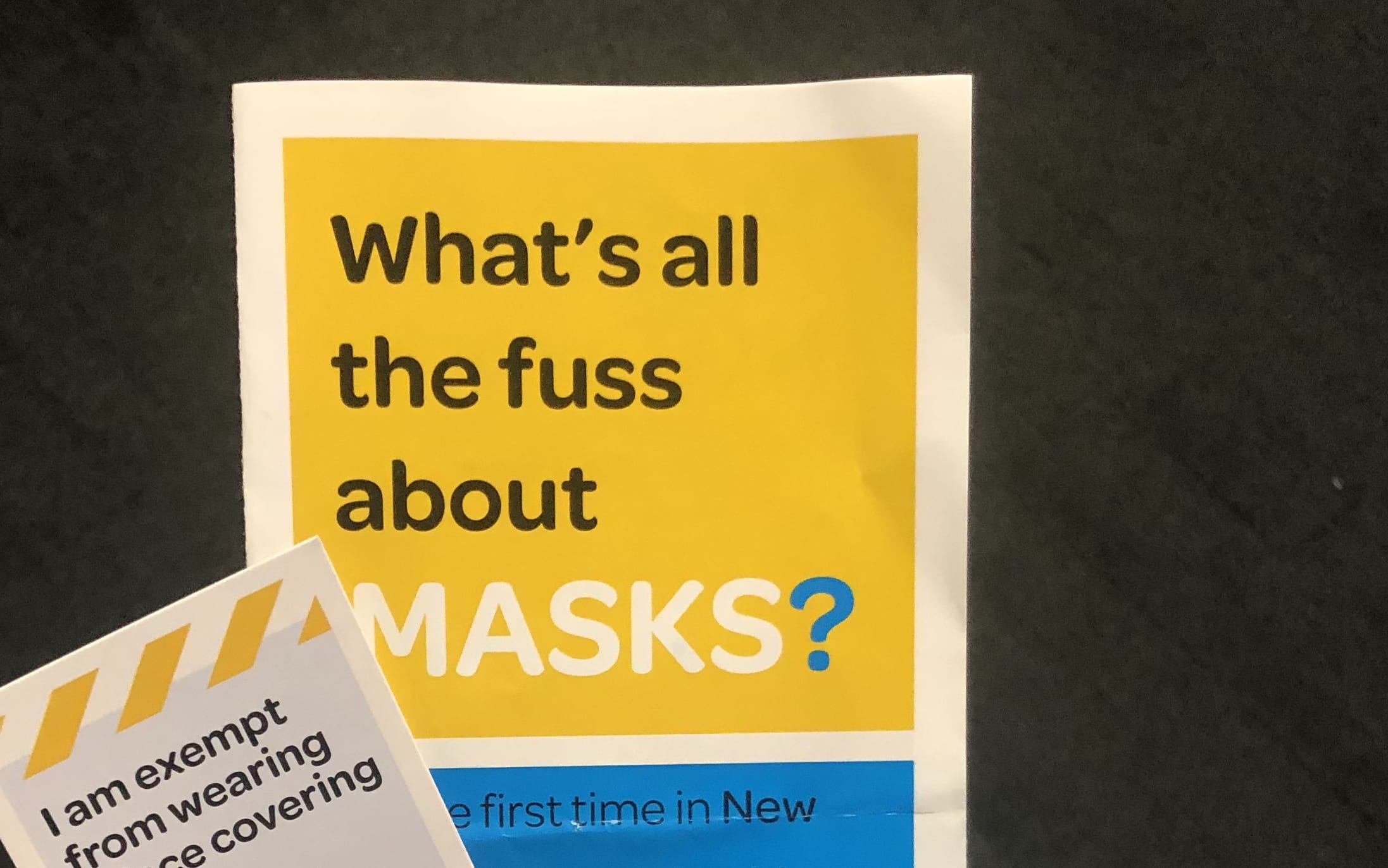 The Ministry of Health's exemption card pictured with the flyer by Billy Te Kahika's group The Freedom Alliance. Exemption cards are reserved for people who have a specific medical or health reason for not being able to wear a mask.