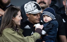 All Blacks halfback Aaron Smith and family after his 100th test 2021.