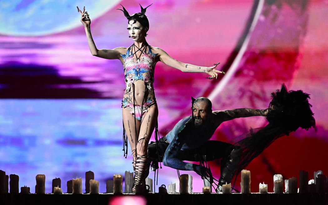 Irish singer-songwriter Bambie Ray Robinson, aka Bambie Thug representing Ireland with the song "Doomsday blue" performs during the final of the 68th Eurovision Song Contest (ESC) 2024 on May 11, 2024 at the Malmo Arena in Malmo, Sweden.