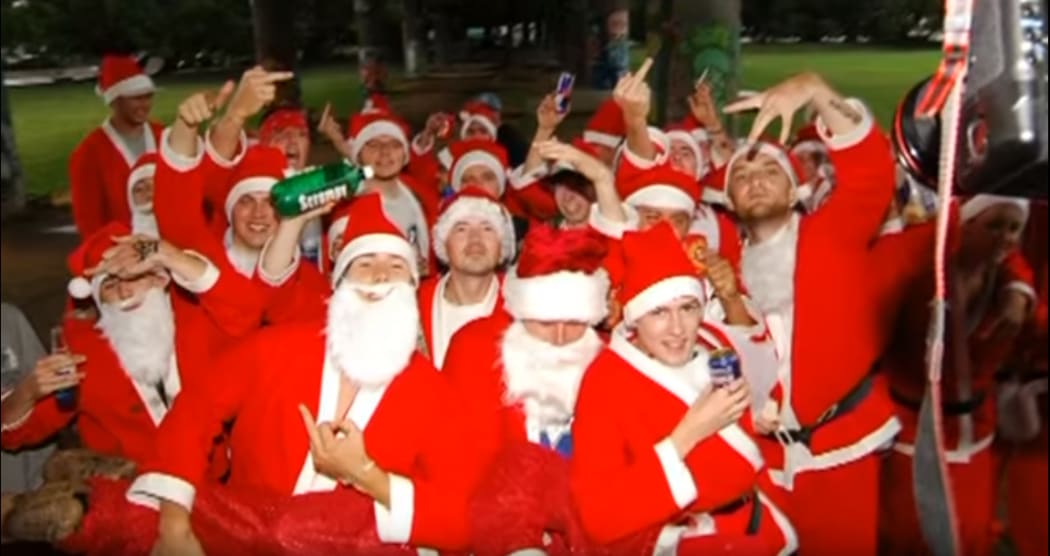 Members of Santarchy pose for a photo, Auckland 2005