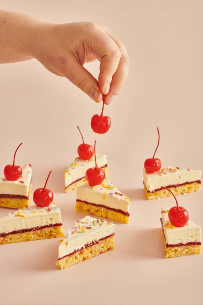 The Birthday Cake Petit Gateaux from Maxine Scheckter's cookbook Patisserie Made Simple.