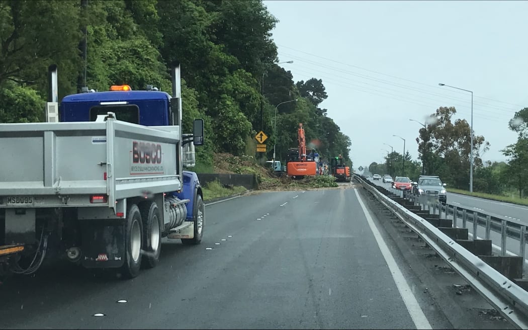 State Highway 2 in Wellington was was blocked northbound from Melling due to a slip.