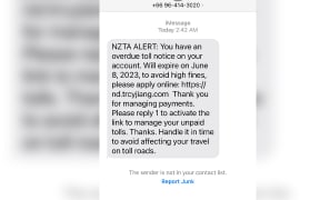 An example of the phishing scam that targets New Zealanders as an NZTA toll charge.
