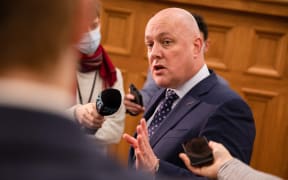 Christopher Luxon speaking to media at Parliament
