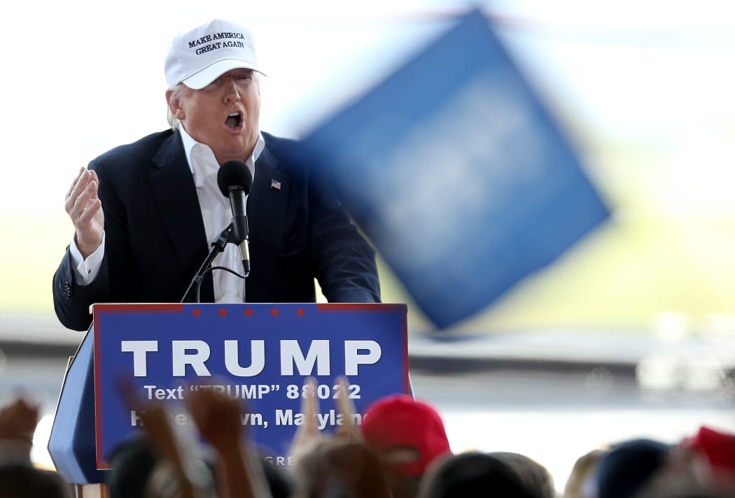 Donald Trump campaigns in Hagerstown, Maryland, on 24 April.
