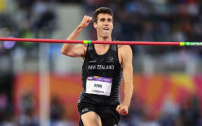 Hamish Kerr of New Zealand celebrates winning the Gold in the Men's High Jump  at the Birmingham Commonwealth Games, 2022.