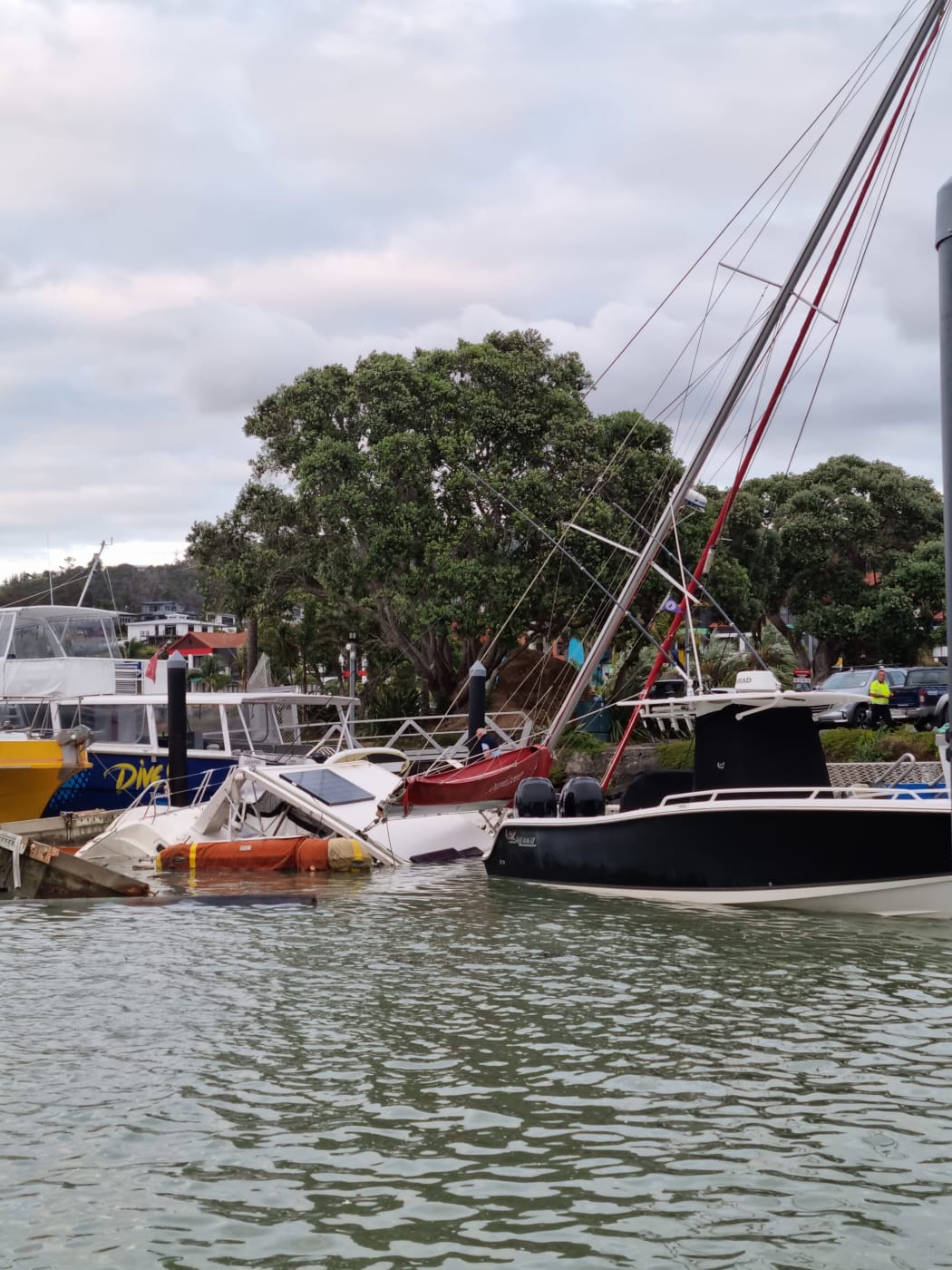 Boats were damaged at Tūtūkākā Marina in Far North overnight of 15 January after strong tidal surges as a result of remnants from Cyclone Cody and the volcanic eruption in Tonga.