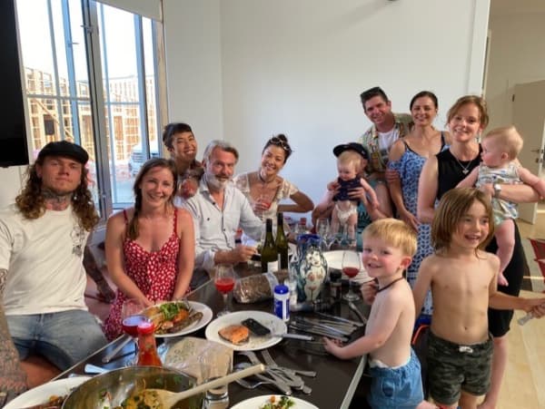 Sam Neill pictured at lunch with his family.(Supplied: Sam Neill)