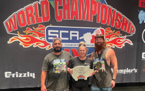 Chris McLaren, Charlotte Hughes and Troy Bilbrough at the steak cooking world championship in Texas.