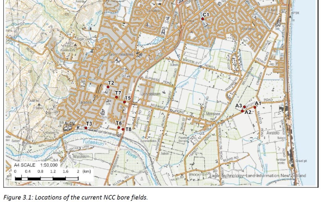 Napier bore locations map.