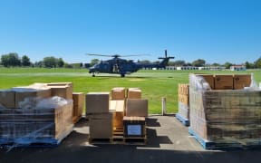 Supplies arrive by air at the regional distribution hub in Hastings where about 100 volunteers at working flat out.