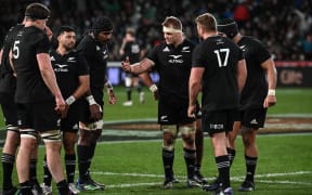 All Blacks captain Sam Cane speaks to his team.