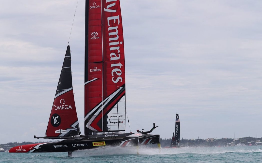 Team New Zealand during racing on day three of the America's Cup.