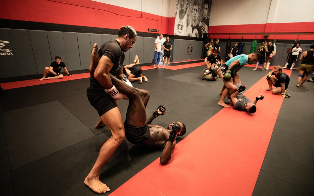 Carlos Ulberg and Israel Adesanya training together at City Kickboxing gym.