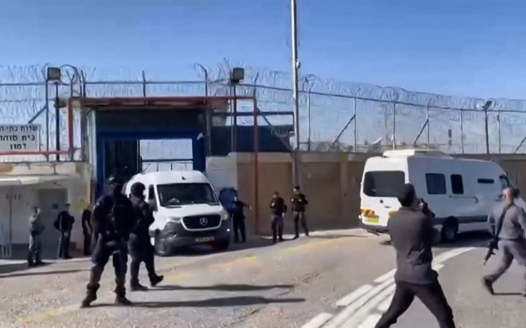 Israeli forces transfer Palestinian prisoners from the Damon prison in Dalyat al-Karmel to the occupied West Bank prison of Ofer, ahead of a planned release in exchange for the liberation of Israeli hostages held captive in Gaza by Hamas since 7 October.