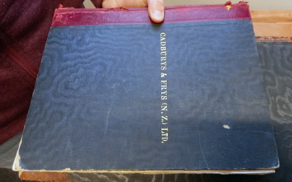 One of the old books unearthed in the demolition of the old Cadbury building in Dunedin.