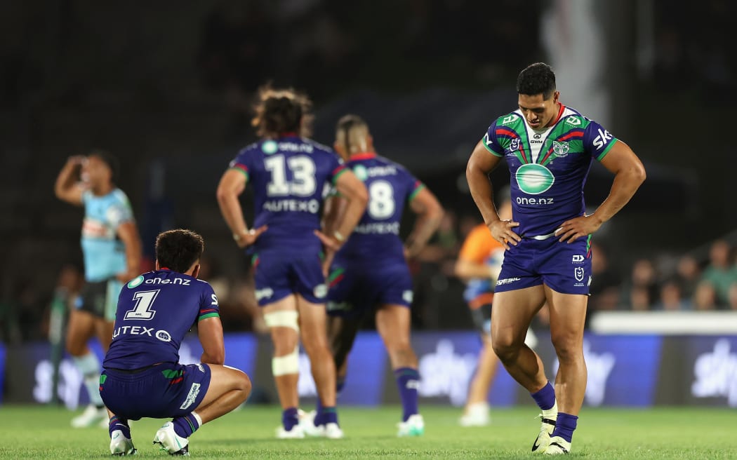 Roger Tuivasa-Sheck of the Warriors looks dejected after losing the round one NRL match between New Zealand Warriors and Cronulla Sharks.