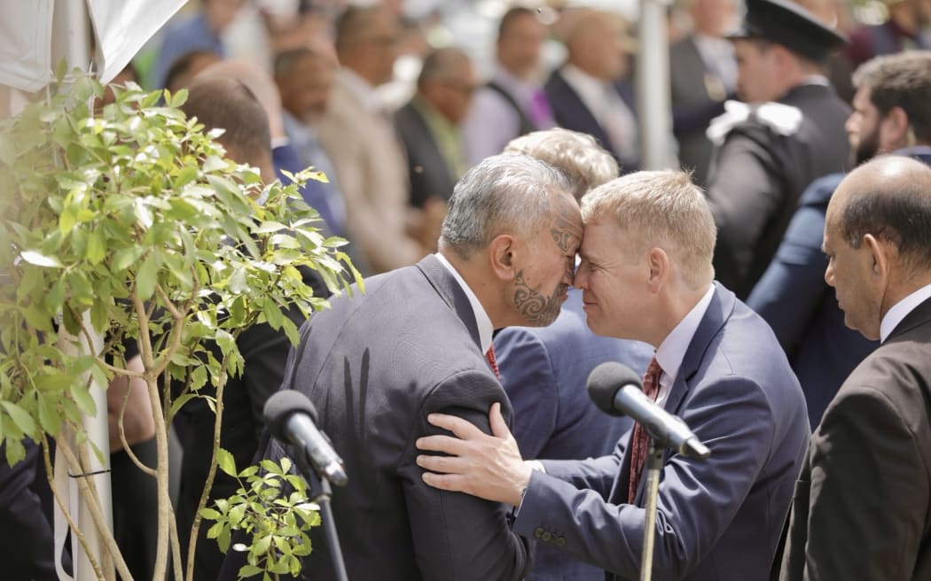 Kamaka Manuela and Chris Hipkins at Rātana Pa 2025.