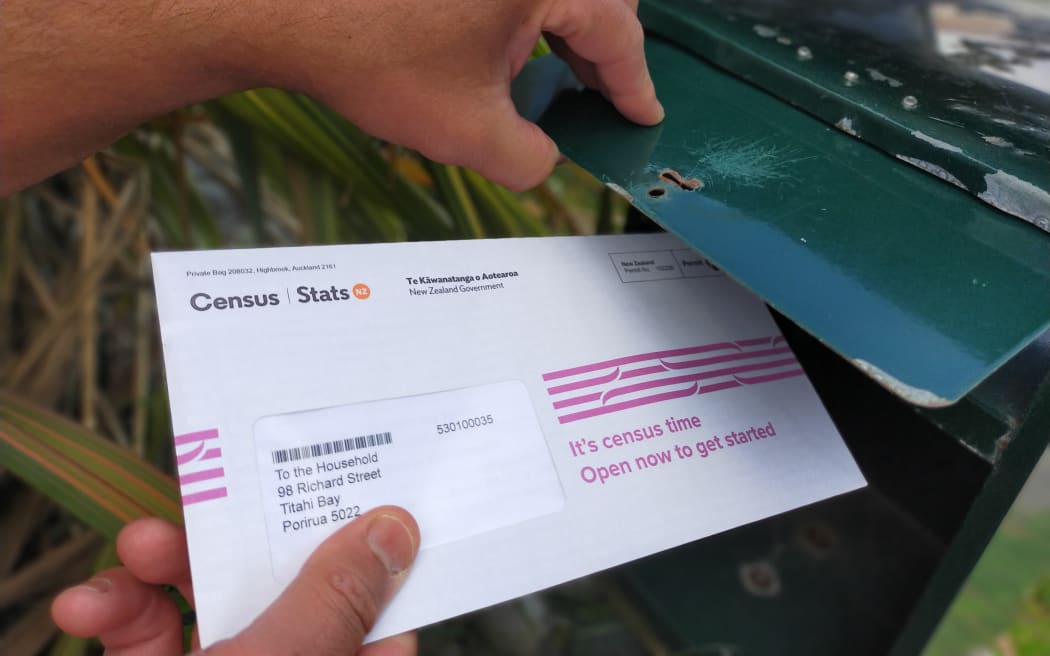 A Census 2023 letter being removed from a letterbox.