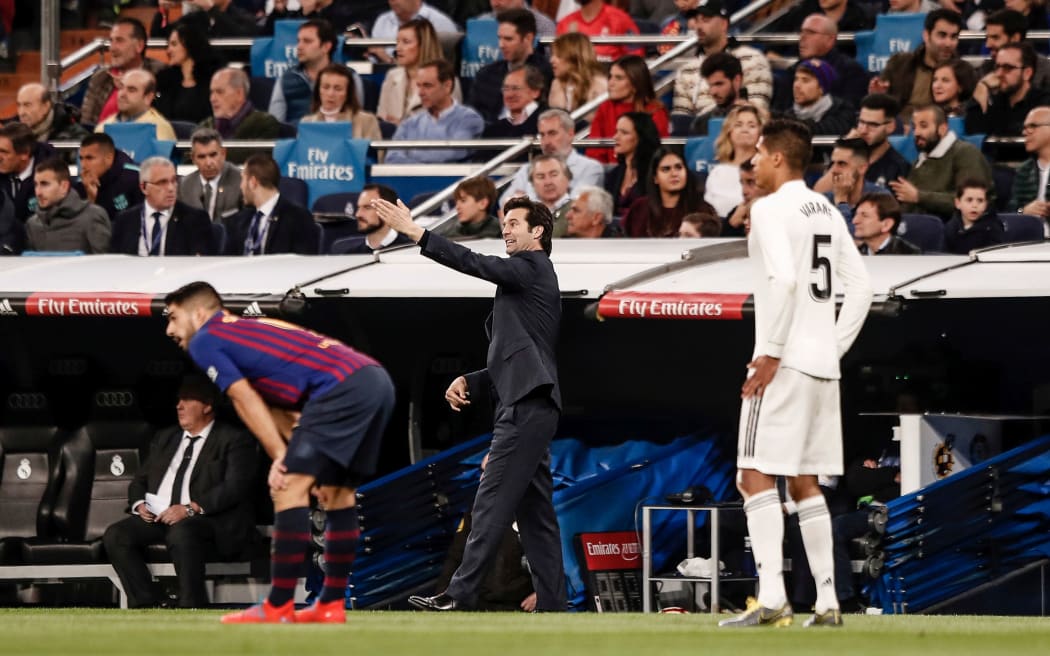 Santiago Solari Coach of Real Madrid  sends in instructions.