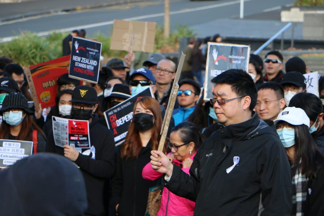 Protestors against Hong Kong extradition law with China in Auckland.