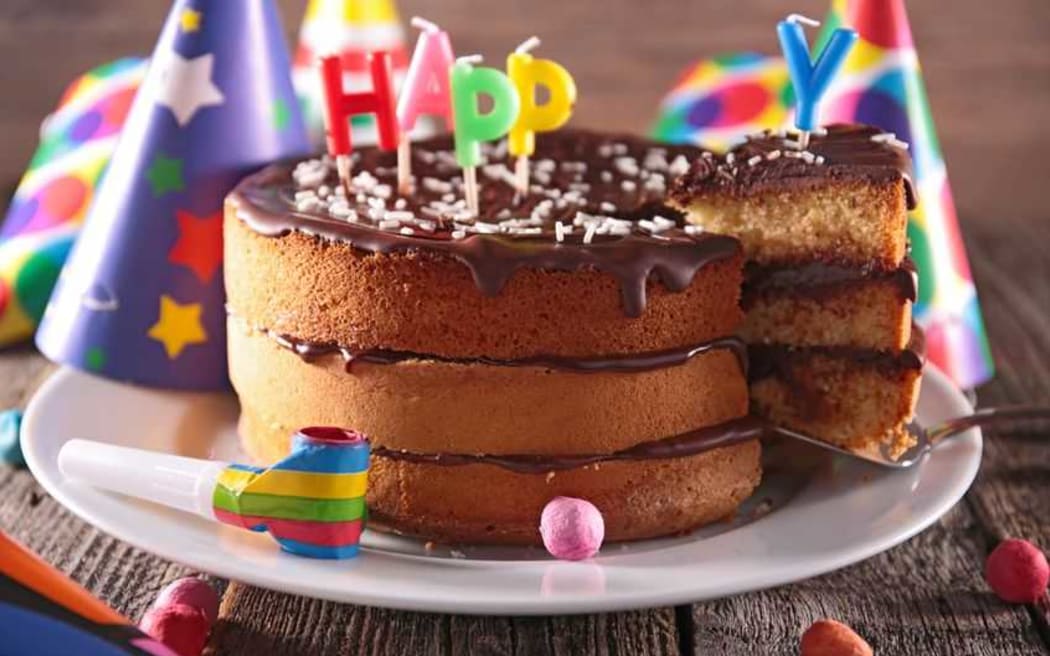 Birthday cake at a children's party.