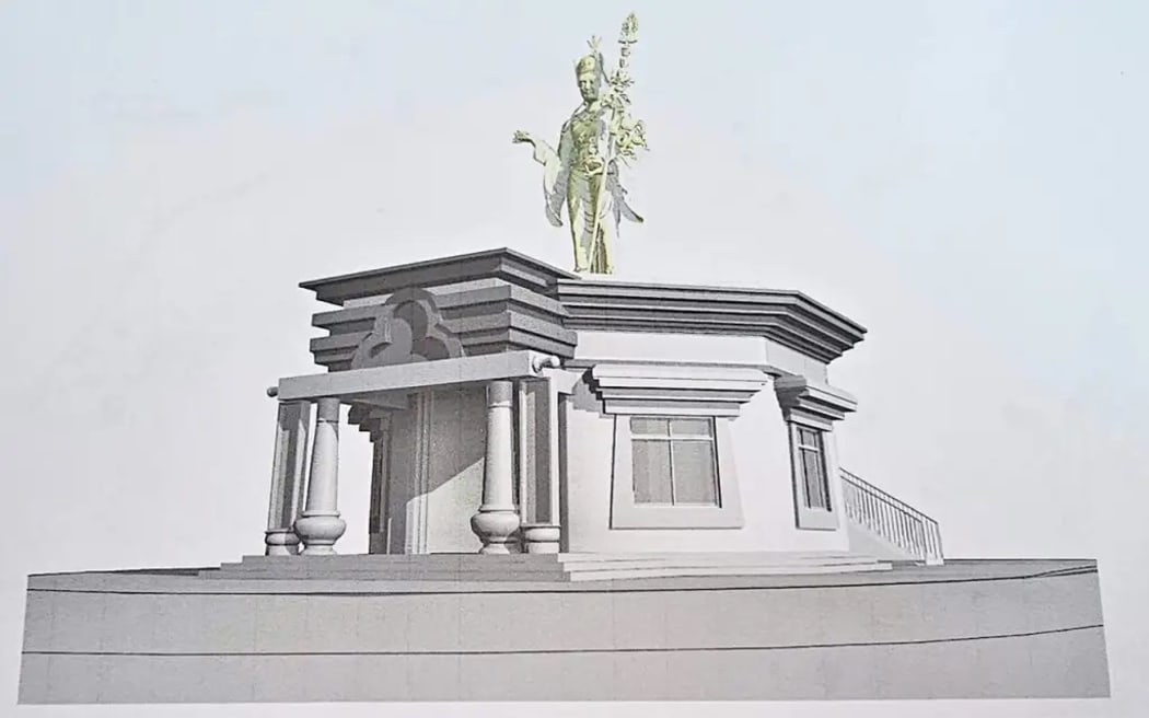 An artist's impression of a Buddhist temple and statue to be built in the rural settlement of Waiwera Valley.
